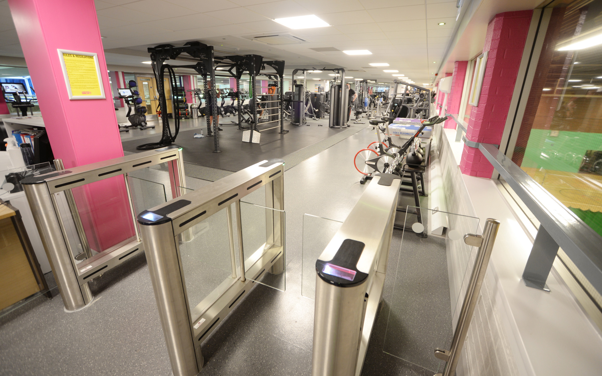 Three membership card scanning Entry gates in to the Oval Leisure Centre. Leisure facilities across the Wirral